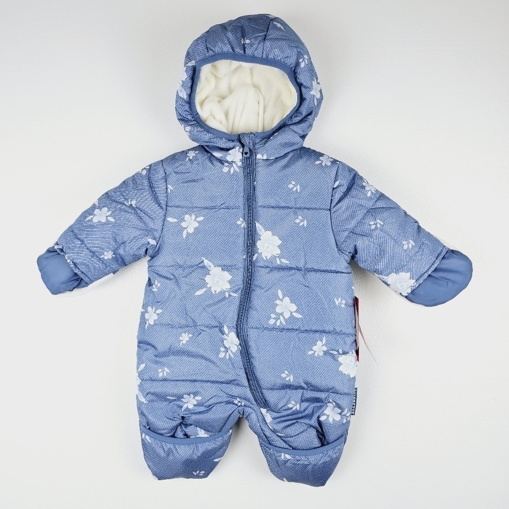 Wippette Blue Floral Fleece-Lined Snowsuit NWT, size 0/3 Months